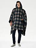 Borg Fleece Checked Hooded Blanket