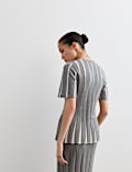 Merino Wool Rich V-Neck Pleated Knitted Top