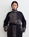 Pure Wool Checked Double Breasted Longline Coat