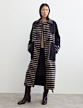 Pure Wool Checked Double Breasted Longline Coat