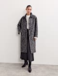 Manteau cocon coupe longue en laine mélangée à motif chevrons