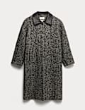 Manteau cocon coupe longue en laine mélangée à motif chevrons