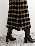 Pure Wool Checked Funnel Neck Coat