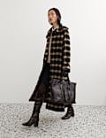 Pure Wool Checked Funnel Neck Coat