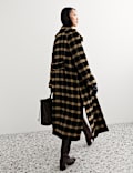 Pure Wool Checked Funnel Neck Coat