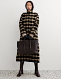 Pure Wool Checked Funnel Neck Coat