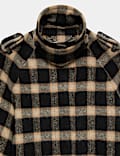 Pure Wool Checked Funnel Neck Coat