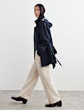 Twill Waterproof Belted Hooded Short Raincoat