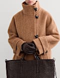 Duffle-coat en laine &agrave; col chemin&eacute;e avec cachemire