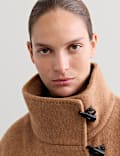Duffle-coat en laine &agrave; col chemin&eacute;e avec cachemire