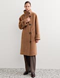 Duffle-coat en laine &agrave; col chemin&eacute;e avec cachemire