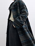 Pure Wool Checked Funnel Neck Duffle Coat
