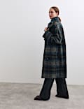 Pure Wool Checked Funnel Neck Duffle Coat