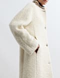 Manteau en laine bouclée avec mohair sans col