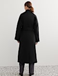 Pure Wool Funnel Neck Longline Wrap Coat