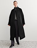 Pure Wool Funnel Neck Longline Wrap Coat