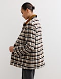 Pure Wool Checked Cord Collar Short Jacket