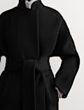 Manteau portefeuille coupe longue 100 % laine &agrave; col chemin&eacute;e