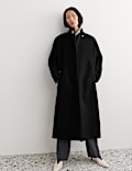 Manteau portefeuille coupe longue 100 % laine &agrave; col chemin&eacute;e