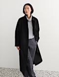 Manteau portefeuille coupe longue 100 % laine &agrave; col chemin&eacute;e