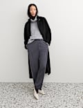 Manteau portefeuille coupe longue 100 % laine &agrave; col chemin&eacute;e