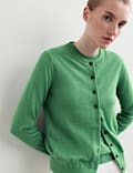 Merino Wool With Silk Crew Neck Cardigan