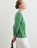 Merino Wool With Silk Crew Neck Cardigan