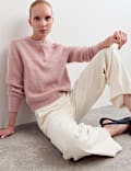 Wool Blend Crew Neck Button Detail Jumper