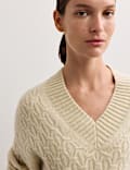 Alpaca Blend Cable Knit V-Neck Jumper with Cashmere