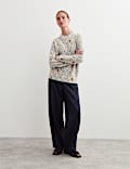 Pure Merino Wool Leaf Print Crew Neck Jumper