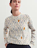 Pure Merino Wool Leaf Print Crew Neck Jumper