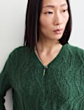Mohair Cable Knit V Neck Keyhole Jumper