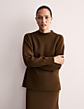 Pure Merino Wool Ribbed Funnel Neck Jumper