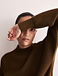 Pure Merino Wool Ribbed Funnel Neck Jumper
