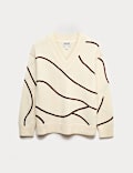Merino Wool Embroidered Stripe V-Neck Jumper