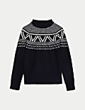 Pull pure laine d’agneau motif jacquard à col cheminée