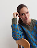 Merino Wool Rich Diamond Stitch V-Neck Jumper