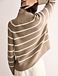 Pure Merino Wool Striped High Neck Jumper