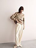 Pure Merino Wool Striped High Neck Jumper