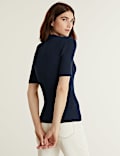 Ribbed Collared V-Neck Short Sleeve Top