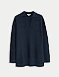 Pure Cotton Textured Collared Relaxed Jumper