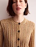 Linen Blend Open Knit Button Front Cardigan