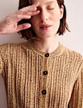 Linen Blend Open Knit Button Front Cardigan