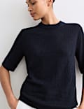 Pure Merino Wool Pointelle Knitted T-Shirt