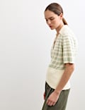 Linen Rich Striped Collared Knitted T-Shirt