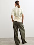 Linen Rich Striped Collared Knitted T-Shirt