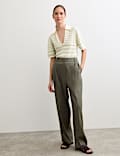 Linen Rich Striped Collared Knitted T-Shirt