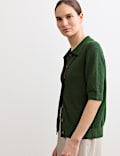 Cotton Rich Collared Cardigan with Silk