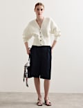 Cotton Blend Pleat Waist Cardigan