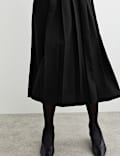 Wool Blend Pleated V Neck Midi Waisted Dress